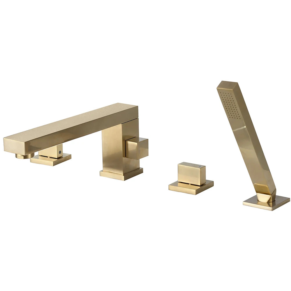 Bathtub Filler Mixer Tap Bathroom Faucet With Hand Shower Head Deck Mount Countertop Double Handle 4 Holes Chrome Brass Hot Cold