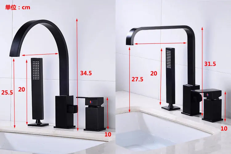Bathroom basin faucet with Shower Head black widespread Waterfall faucet luxury Basin Mixer Hot And Cold shower room sink Faucet