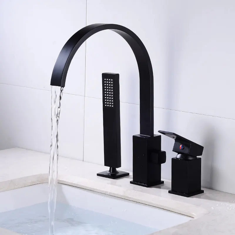 Bathroom basin faucet with Shower Head black widespread Waterfall faucet luxury Basin Mixer Hot And Cold shower room sink Faucet