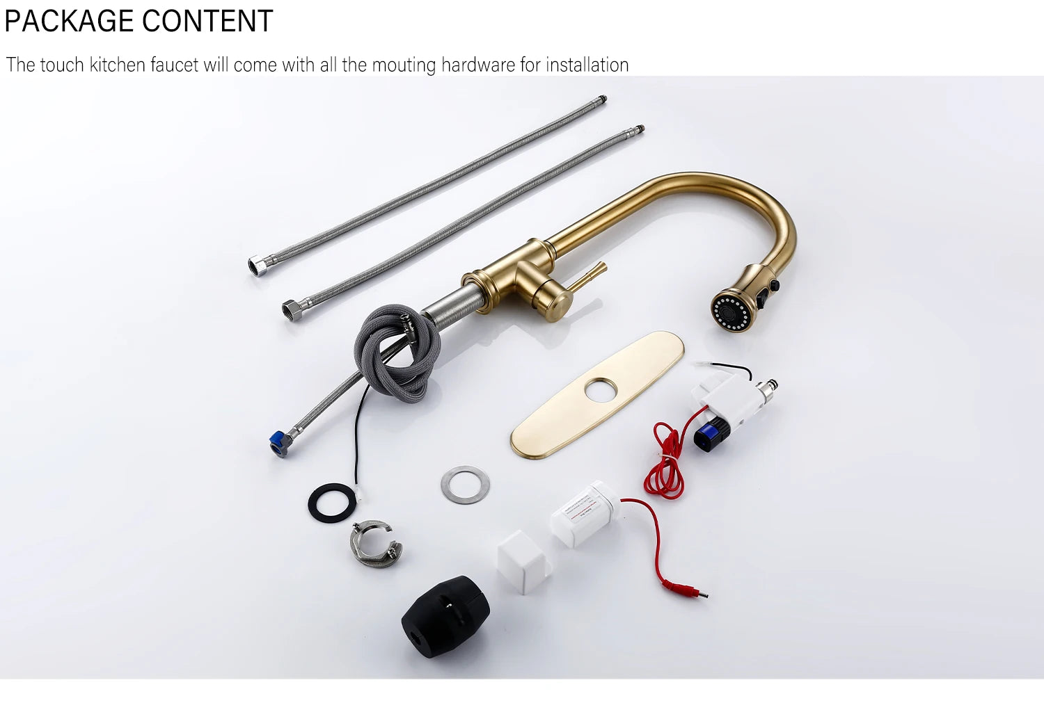 Touch Sensor Brushed Gold Brass Deck Mounted Kitchen Faucet 3 Function Single Handle Pull Out Mixer Hot and Cold Water Taps