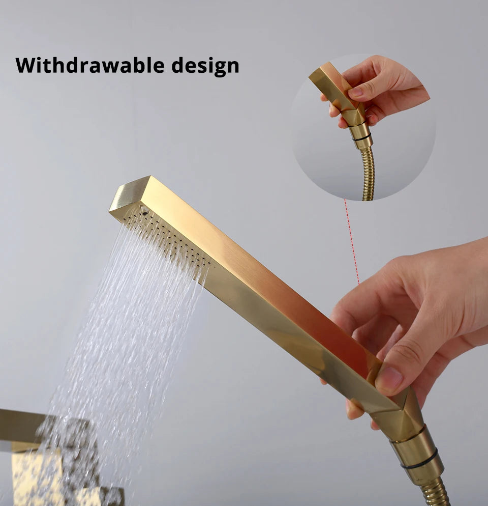 Bathtub Filler Mixer Tap Bathroom Faucet With Hand Shower Head Deck Mount Countertop Double Handle 4 Holes Chrome Brass Hot Cold