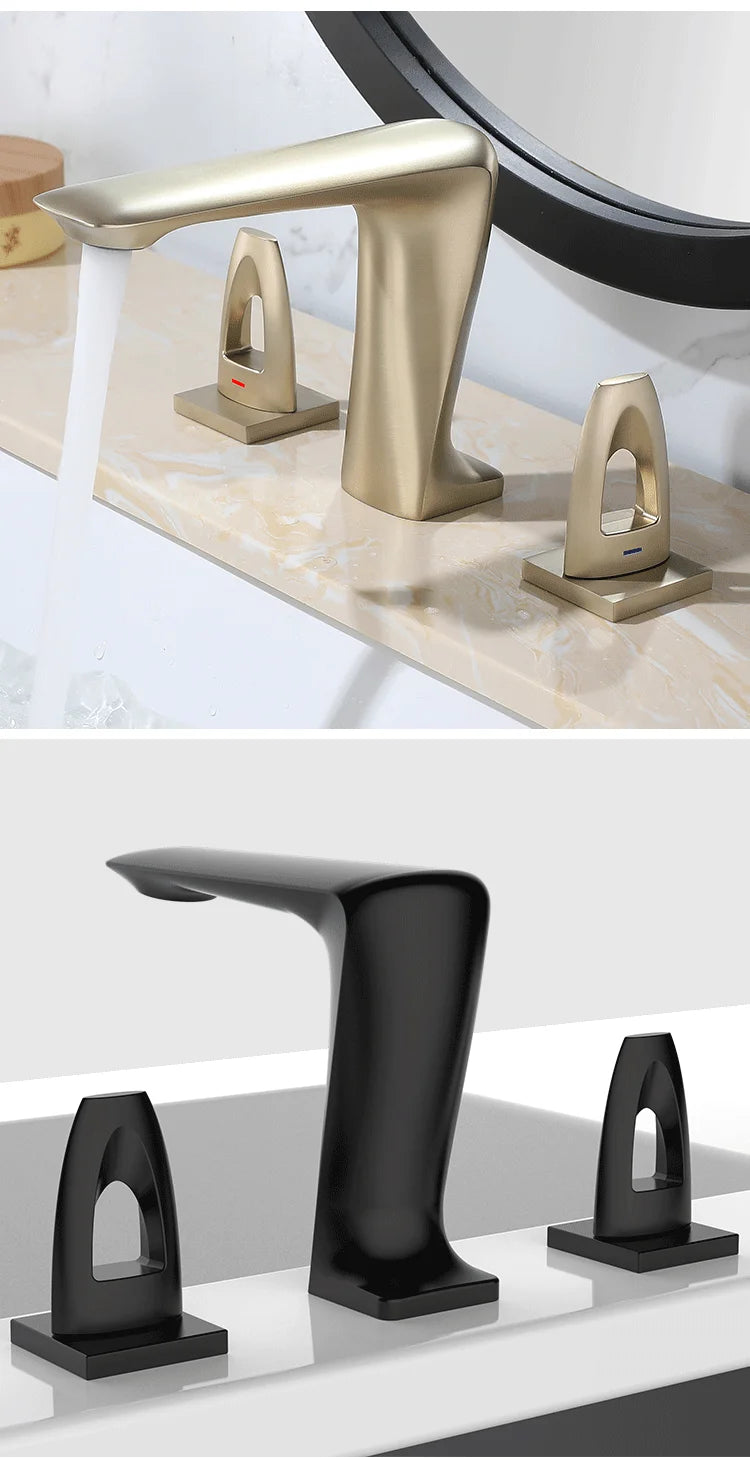 Basin Faucet Widespread Bathroom 8' Sink Faucet Widespread 3 Hole Bathroom basin Mixer Copper Unique design