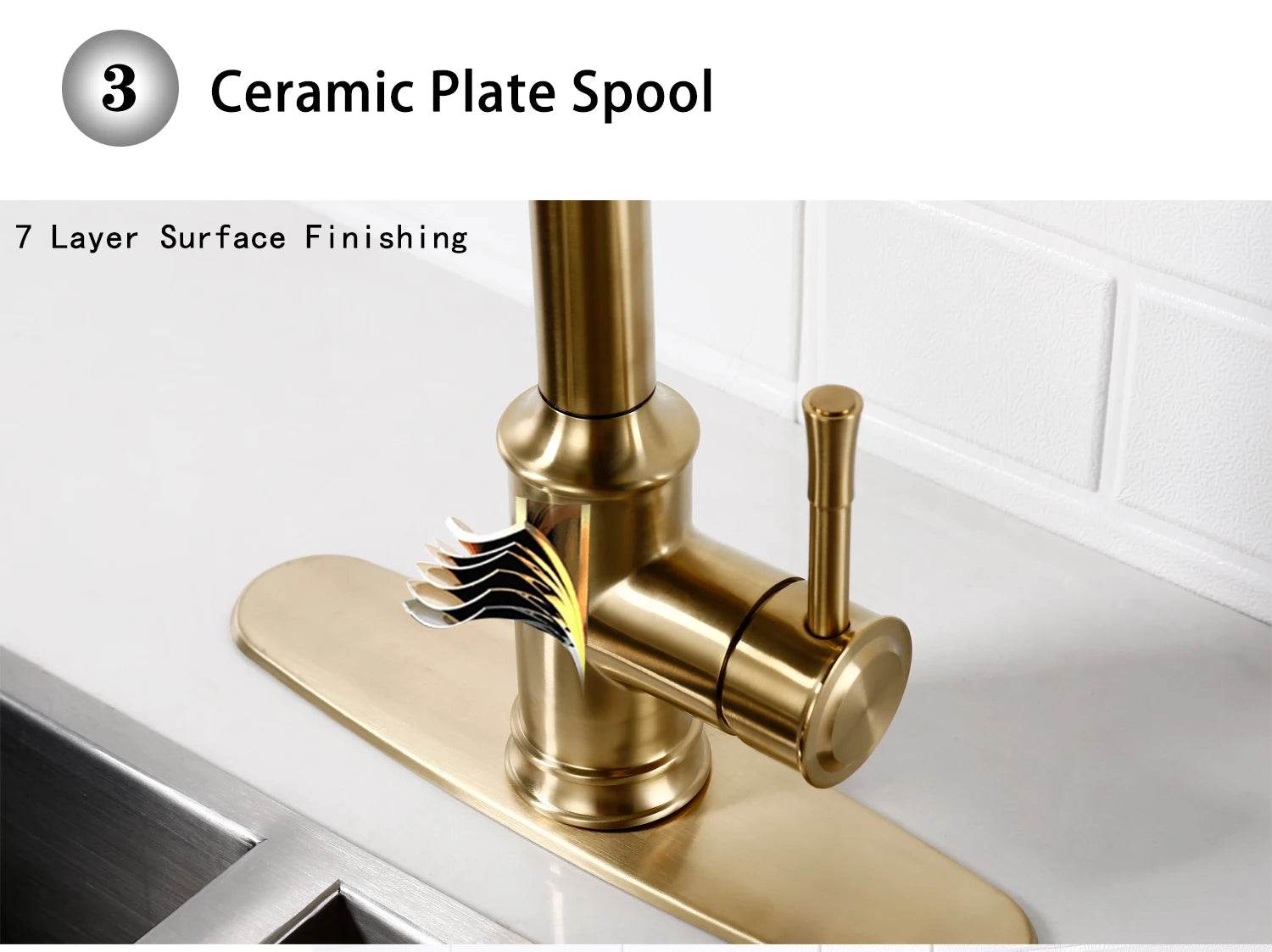Touch Sensor Brushed Gold Brass Deck Mounted Kitchen Faucet 3 Function Single Handle Pull Out Mixer Hot and Cold Water Taps