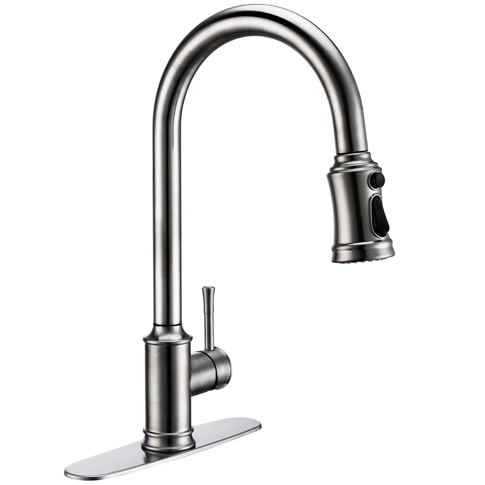Touch Sensor Brushed Gold Brass Deck Mounted Kitchen Faucet 3 Function Single Handle Pull Out Mixer Hot and Cold Water Taps