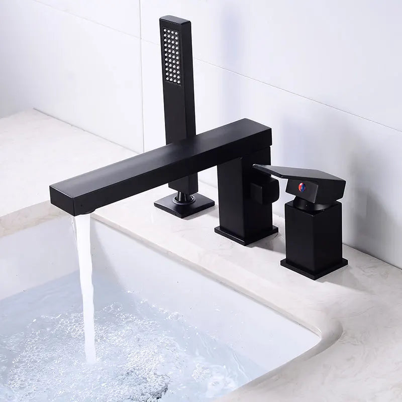 Bathroom basin faucet with Shower Head black widespread Waterfall faucet luxury Basin Mixer Hot And Cold shower room sink Faucet