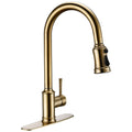 Touch Sensor Brushed Gold Brass Deck Mounted Kitchen Faucet 3 Function Single Handle Pull Out Mixer Hot and Cold Water Taps