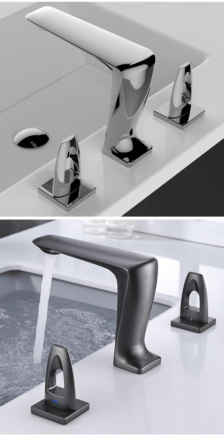 Basin Faucet Widespread Bathroom 8' Sink Faucet Widespread 3 Hole Bathroom basin Mixer Copper Unique design