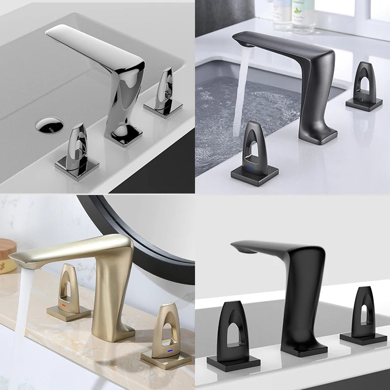 Basin Faucet Widespread Bathroom 8' Sink Faucet Widespread 3 Hole Bathroom basin Mixer Copper Unique design