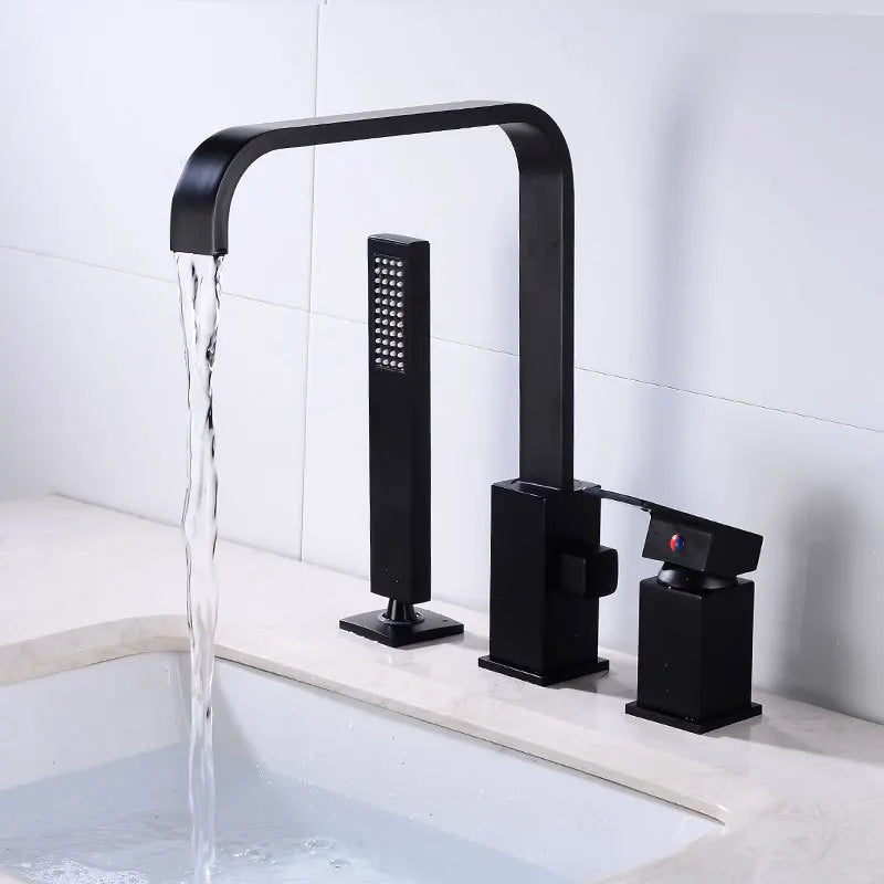 Bathroom basin faucet with Shower Head black widespread Waterfall faucet luxury Basin Mixer Hot And Cold shower room sink Faucet