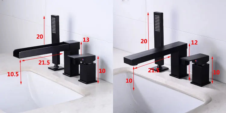 Bathroom basin faucet with Shower Head black widespread Waterfall faucet luxury Basin Mixer Hot And Cold shower room sink Faucet