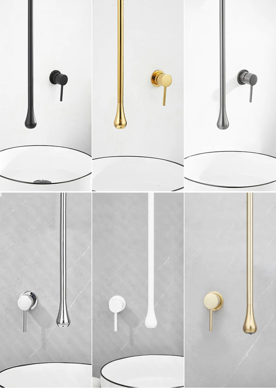 Water Drop Ceiling Mounted Bathroom Faucet Solid Brass Wall Mounted Hot Cold Water Sink Mixer Tap for Basin Bathtub