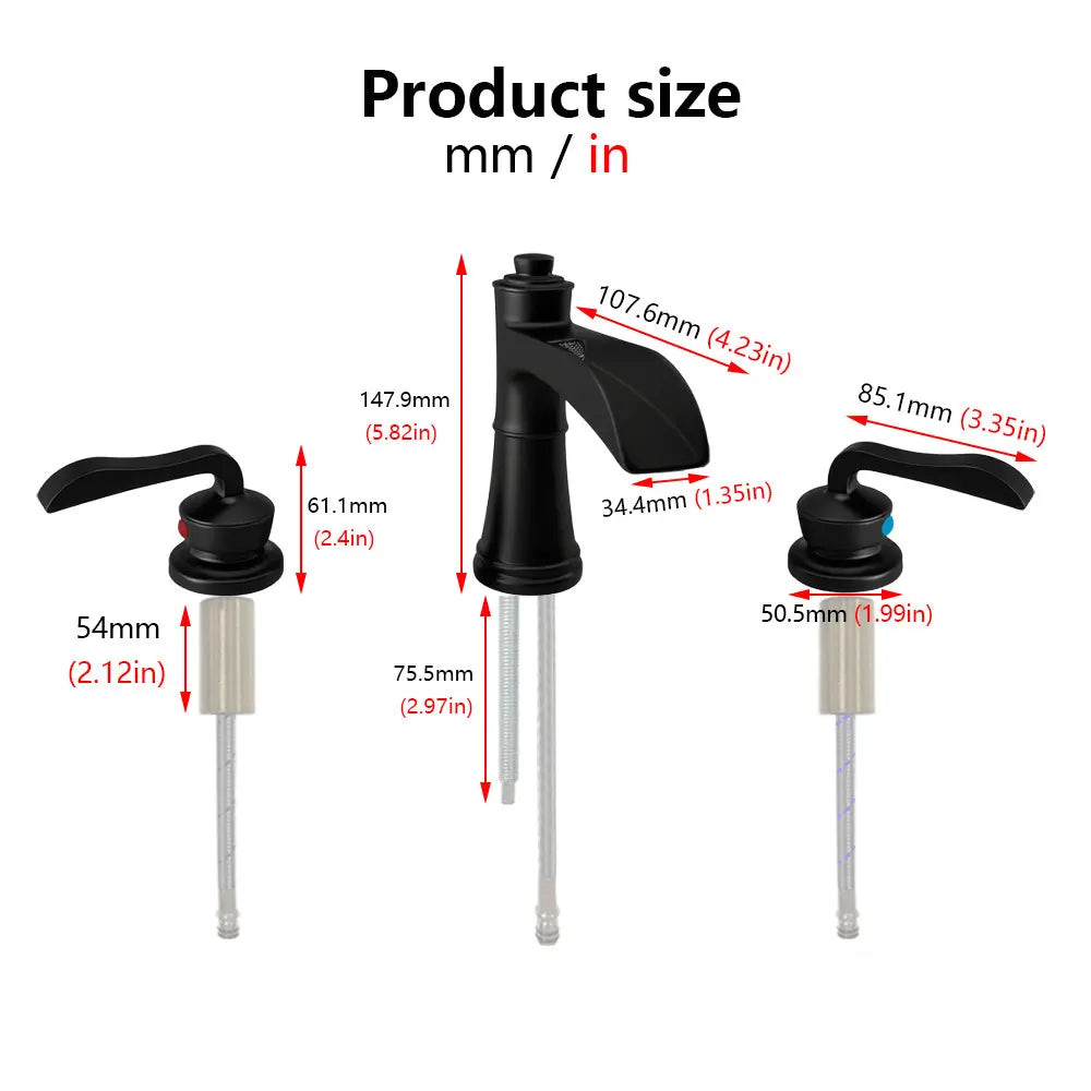 High-End Waterfall Bathroom Sink Faucet 3 Holes 2 Handle Brass Vanity Bathtub Mixer Basin Faucets Widespread Washbasin Water Tap