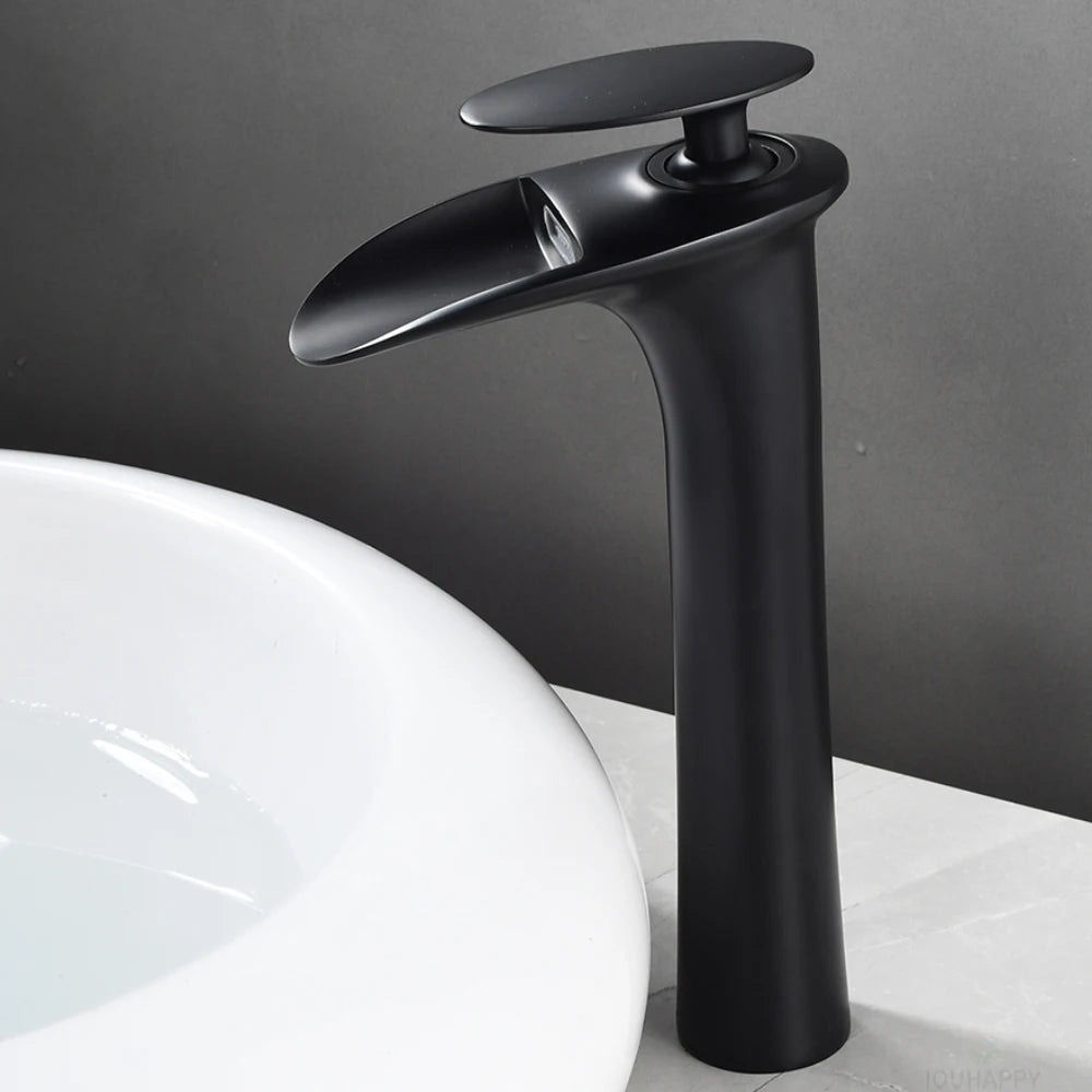 Waterfall Basin Faucet Cold and Hot Hand Washbasin Faucet Single Handle Bathroom Water Tap Desk Mounted Home Basin Mixer Tap