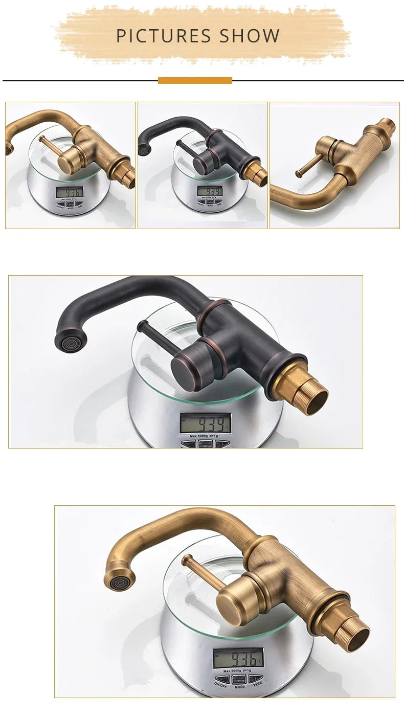 Basin Faucets Single Hole Bronze Black Crane Bathroom Faucets Hot Cold Water Mixer Tap Deck Mounted torneiras do banheiro