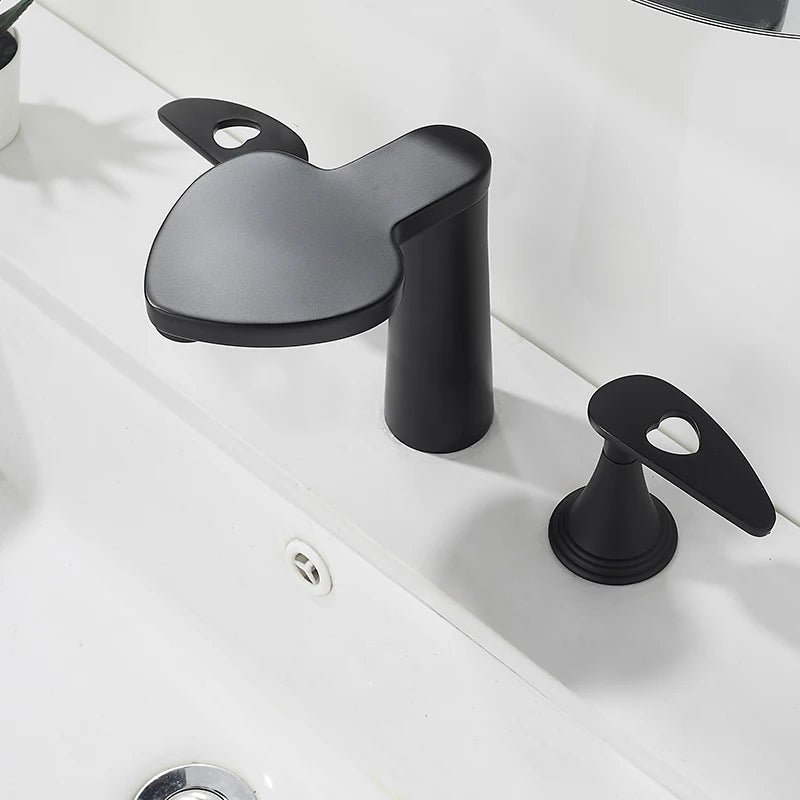 TOLM 3PCS Bathroom Bathtub Faucet Basin Faucet Deck Mounted Spa Tub Mixer Tap Cold Hot Mixer Waterfall Matte Black White Color