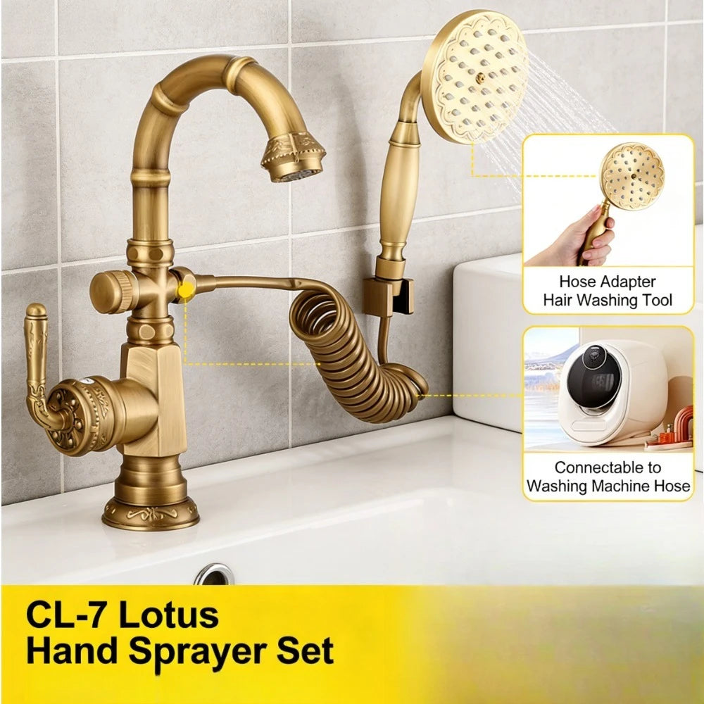 European antique hot and cold basin faucet, French brass shower nozzle,  hot and cold basin faucet