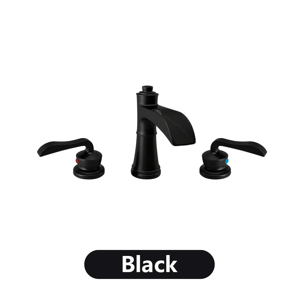 High-End Waterfall Bathroom Sink Faucet 3 Holes 2 Handle Brass Vanity Bathtub Mixer Basin Faucets Widespread Washbasin Water Tap