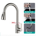 Stainless steel kitchen faucet single hole pull out spout kitchen sink mixer faucet flow spray head 360 swivel cleaning faucet