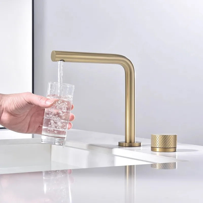 Brushed Rose gold Basin faucet two holes Gun Grey Widespread bathroom faucet Brushed Gold sink tap rotating widespread basin Tap