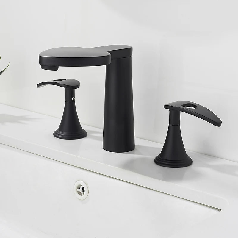 TOLM 3PCS Bathroom Bathtub Faucet Basin Faucet Deck Mounted Spa Tub Mixer Tap Cold Hot Mixer Waterfall Matte Black White Color