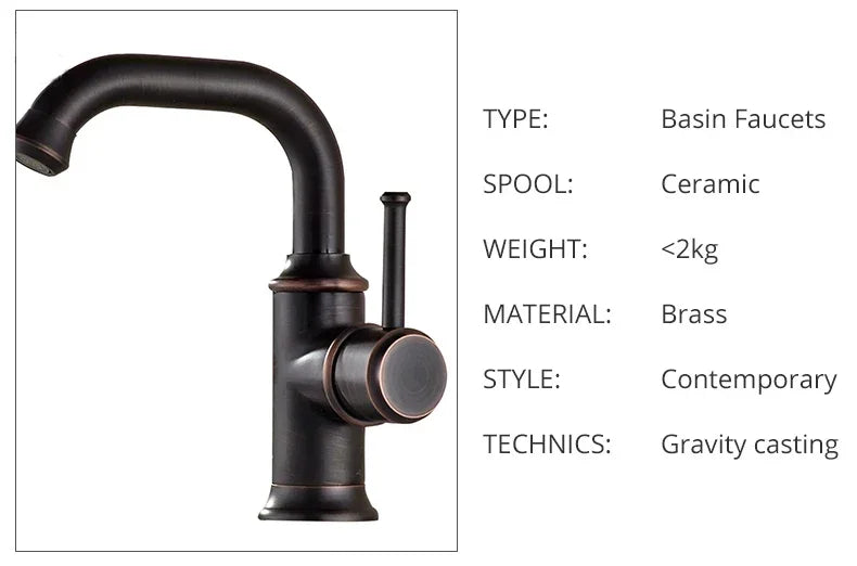 Basin Faucets Single Hole Bronze Black Crane Bathroom Faucets Hot Cold Water Mixer Tap Deck Mounted torneiras do banheiro