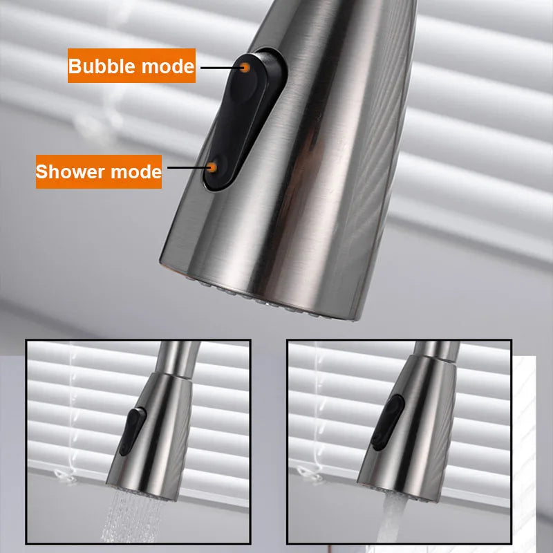 Stainless steel kitchen faucet single hole pull out spout kitchen sink mixer faucet flow spray head 360 swivel cleaning faucet