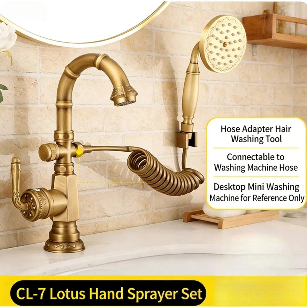 European antique hot and cold basin faucet, French brass shower nozzle,  hot and cold basin faucet