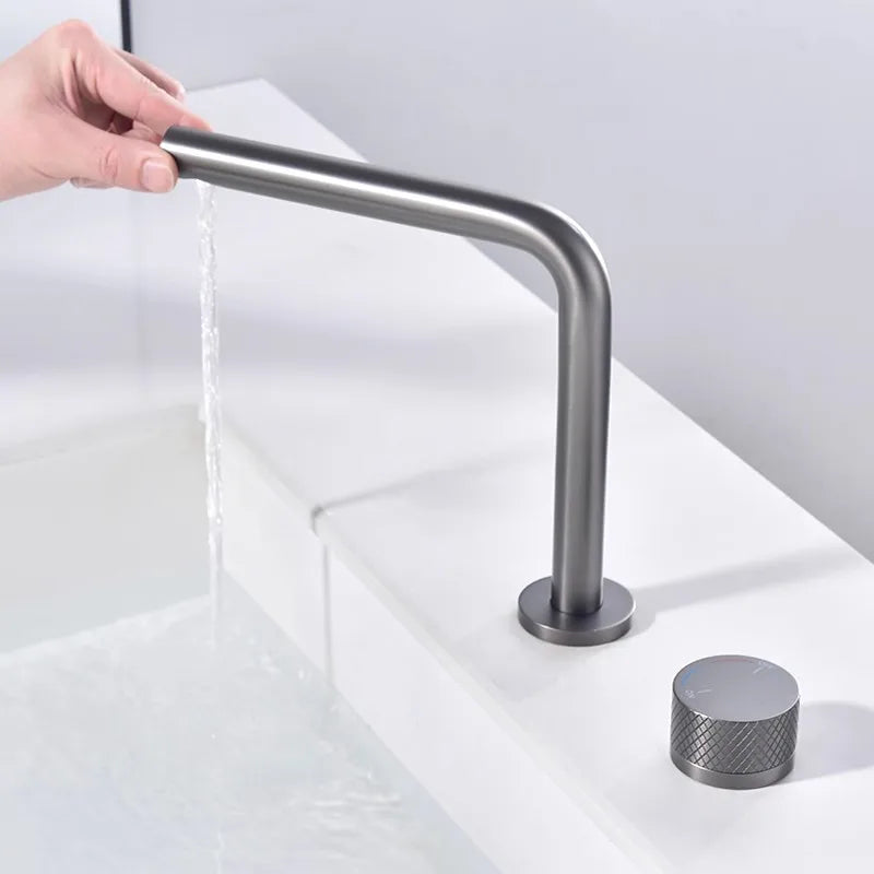 Brushed Rose gold Basin faucet two holes Gun Grey Widespread bathroom faucet Brushed Gold sink tap rotating widespread basin Tap