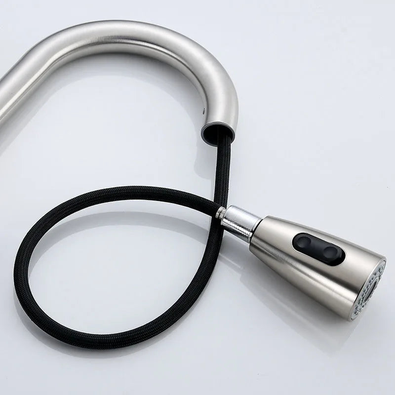Stainless steel kitchen faucet single hole pull out spout kitchen sink mixer faucet flow spray head 360 swivel cleaning faucet