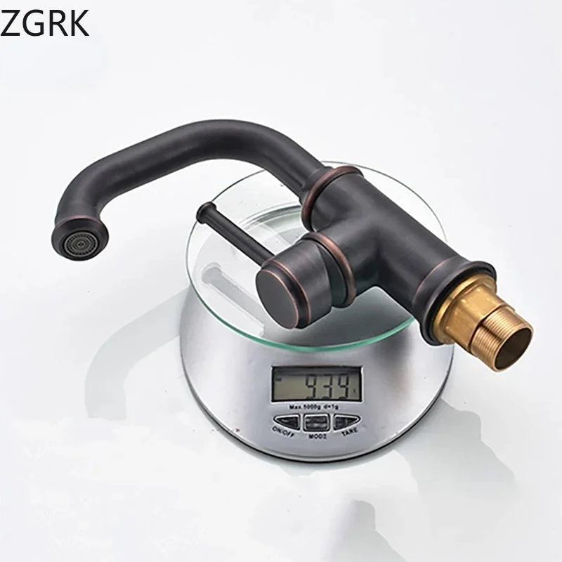 Basin Faucets Single Hole Bronze Black Crane Bathroom Faucets Hot Cold Water Mixer Tap Deck Mounted torneiras do banheiro