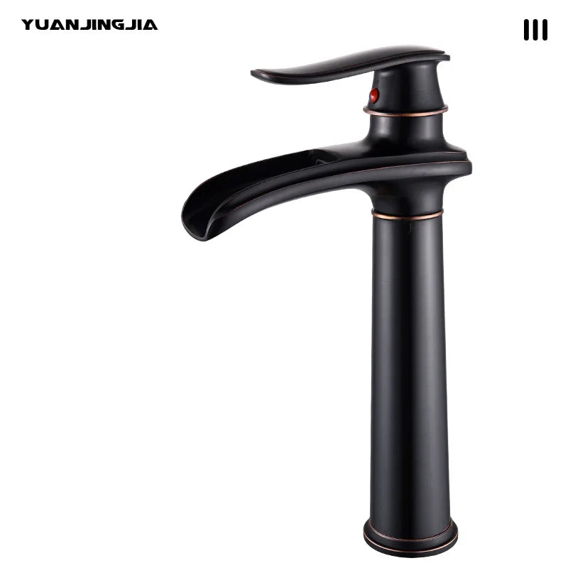 Luxury European-Style Antique Copper Waterfall Basin Faucet Home Bathroom Vanity Basin Hot & Cold Water Faucet