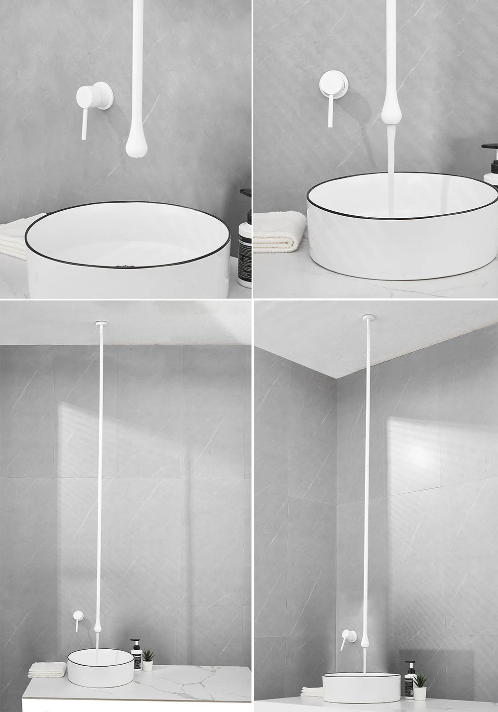 Water Drop Ceiling Mounted Bathroom Faucet Solid Brass Wall Mounted Hot Cold Water Sink Mixer Tap for Basin Bathtub
