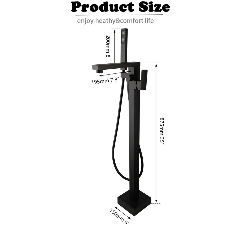 KEMAIDI Brass Freestanding Bathtub Shower Faucet Floor Tub Filler Mixer Tap 360 Degree Swivel Spout Shower Systerm Matte Black