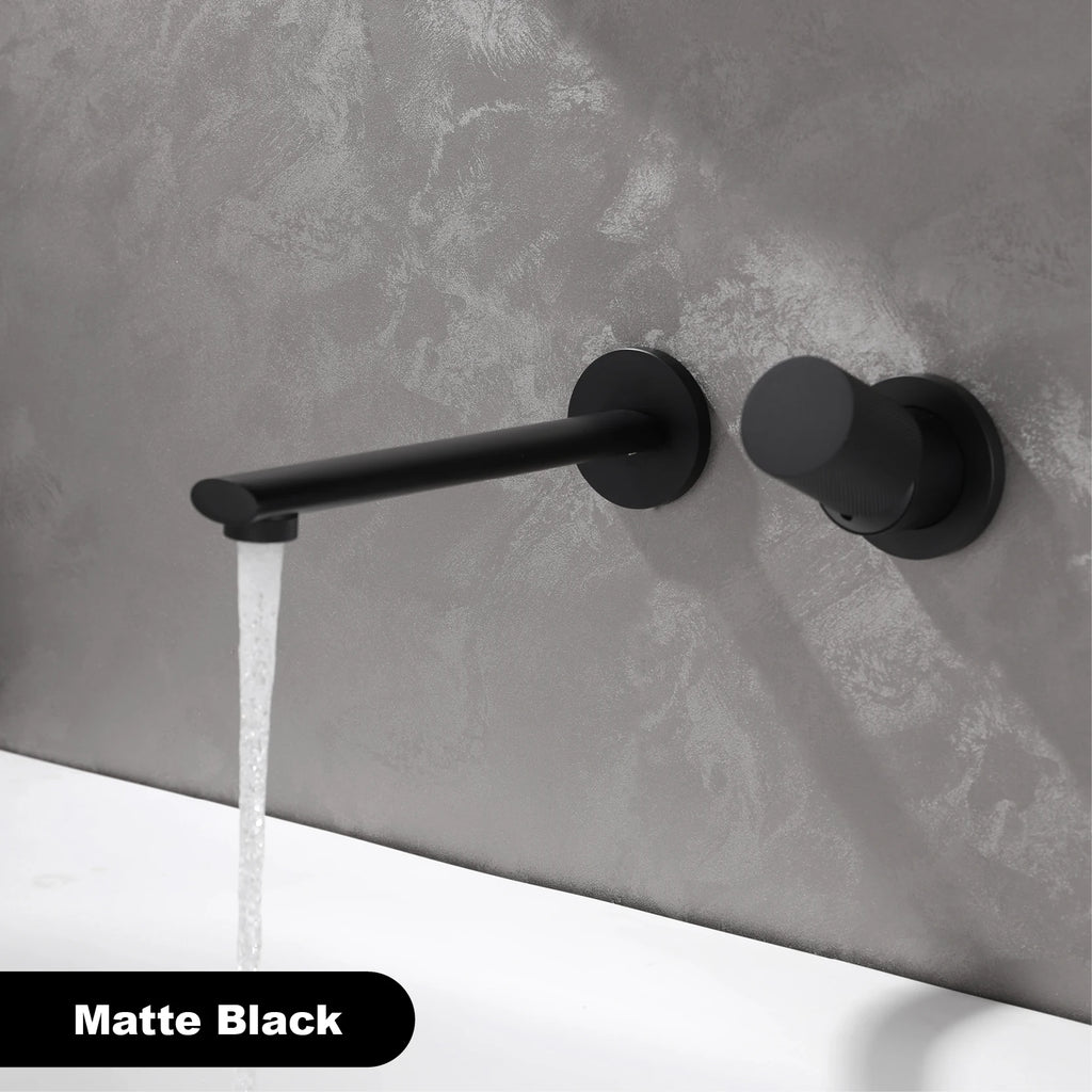 Luxury brushed gold brass wall mounted adjustable water volume bathroom faucet Embedded design for hot and cold water basin Tap