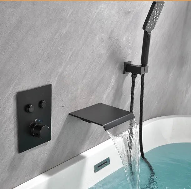 Wall Mount Brass Single Handle Bathtub Faucet Tub Filler Waterfall Tub Faucet Bathroom Faucet With Hand Shower