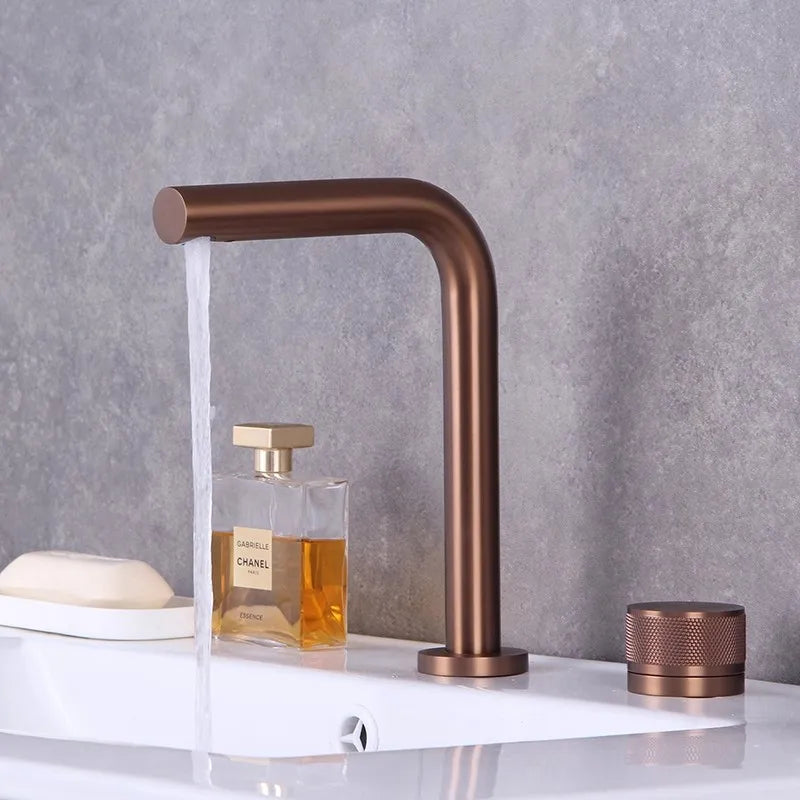 Brushed Rose gold Basin faucet two holes Gun Grey Widespread bathroom faucet Brushed Gold sink tap rotating widespread basin Tap