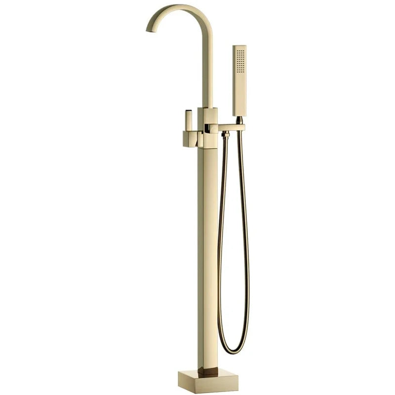 Brushed Gold Floor Mounted Bathtub Faucet Shower Faucet Waterfall Spout Free Standing Tub Mixer Tap