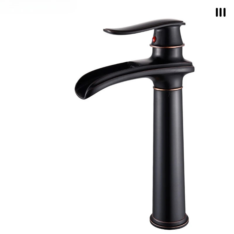 Luxury European-Style Antique Copper Waterfall Basin Faucet Home Bathroom Vanity Basin Hot & Cold Water Faucet