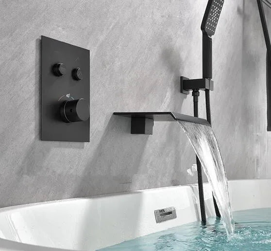 Wall Mount Brass Single Handle Bathtub Faucet Tub Filler Waterfall Tub Faucet Bathroom Faucet With Hand Shower
