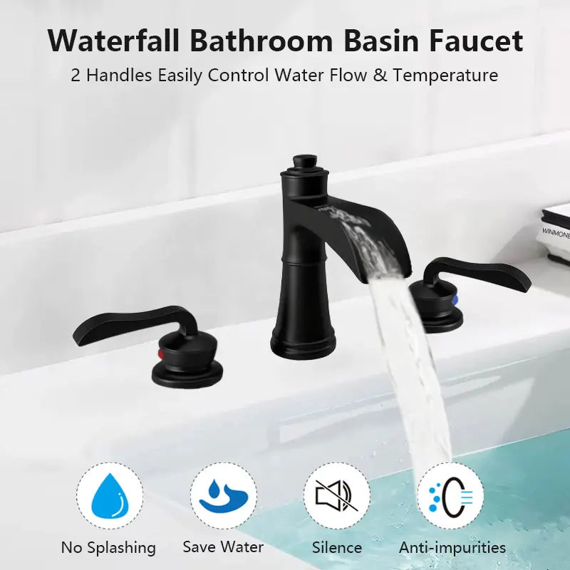 High-End Waterfall Bathroom Sink Faucet 3 Holes 2 Handle Brass Vanity Bathtub Mixer Basin Faucets Widespread Washbasin Water Tap