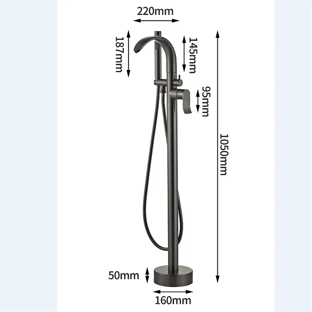 Black Bathtub Faucet Set Floor Decked Brushed Gold Brass Waterfall Bathtub Mixer Morden Style Gold Bathroom Taps