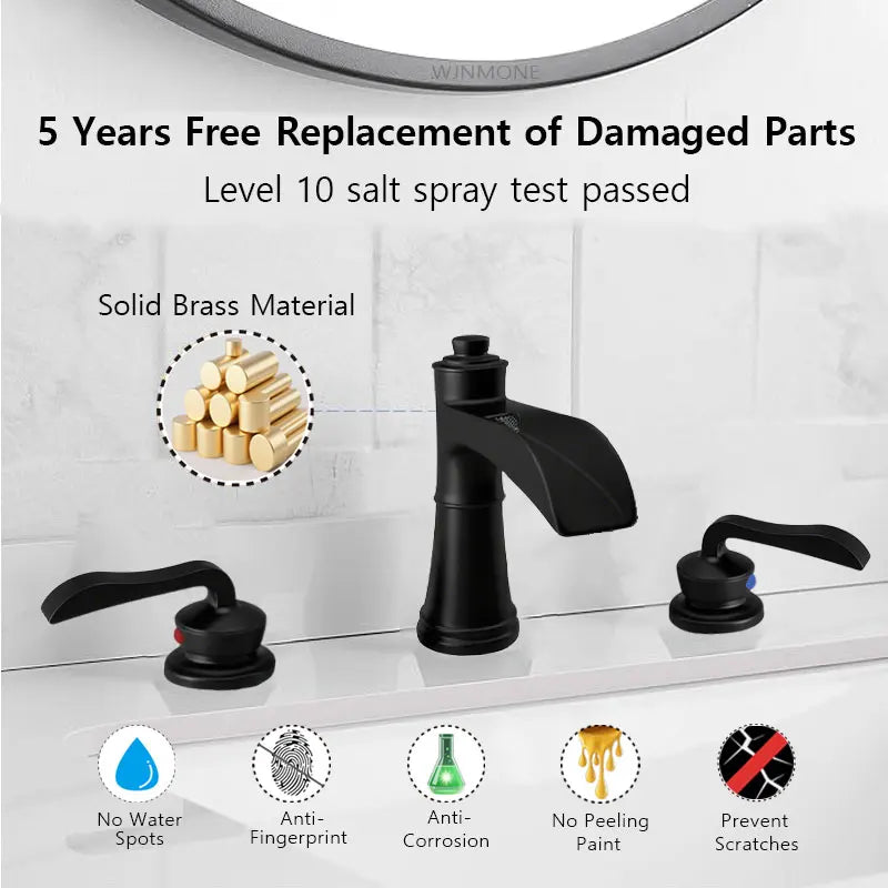 High-End Waterfall Bathroom Sink Faucet 3 Holes 2 Handle Brass Vanity Bathtub Mixer Basin Faucets Widespread Washbasin Water Tap