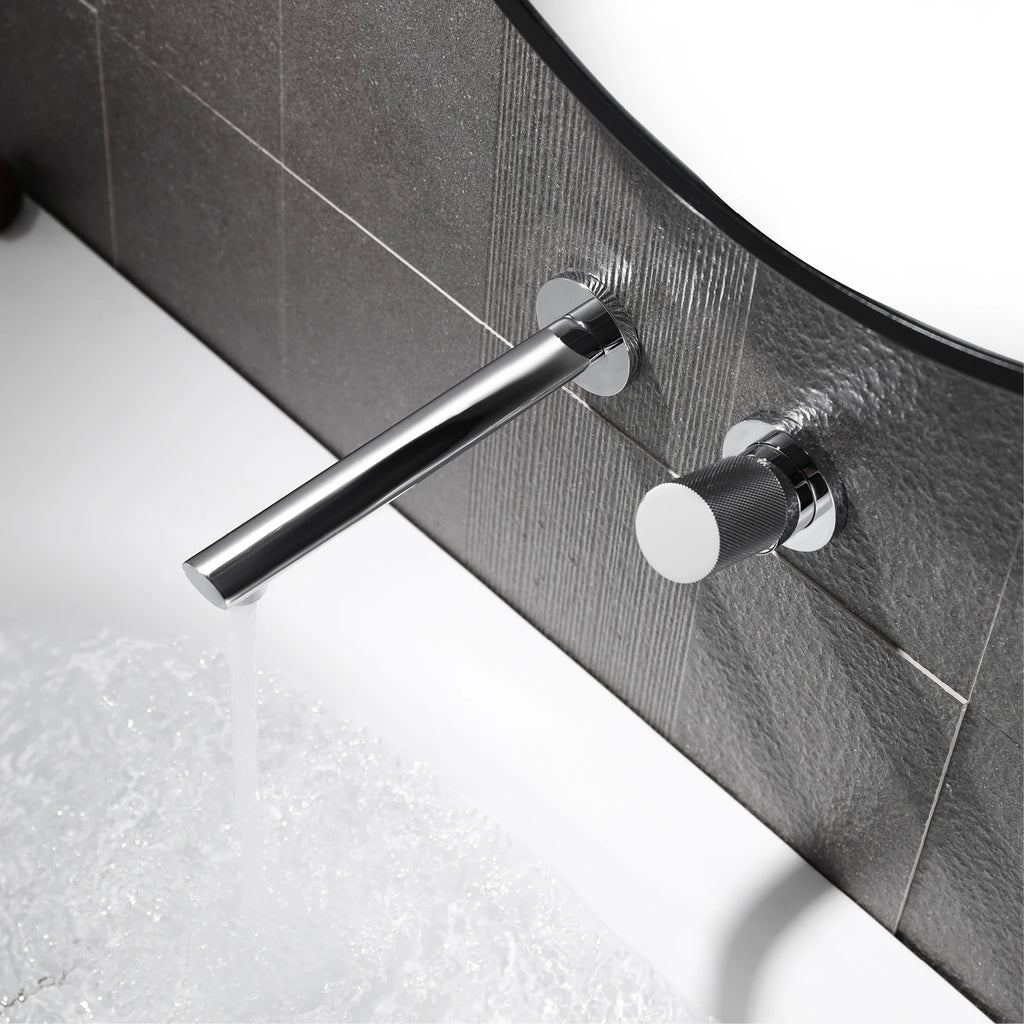 Luxury brushed gold brass wall mounted adjustable water volume bathroom faucet Embedded design for hot and cold water basin Tap