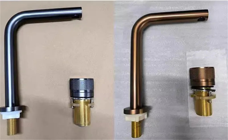 Brushed Rose gold Basin faucet two holes Gun Grey Widespread bathroom faucet Brushed Gold sink tap rotating widespread basin Tap