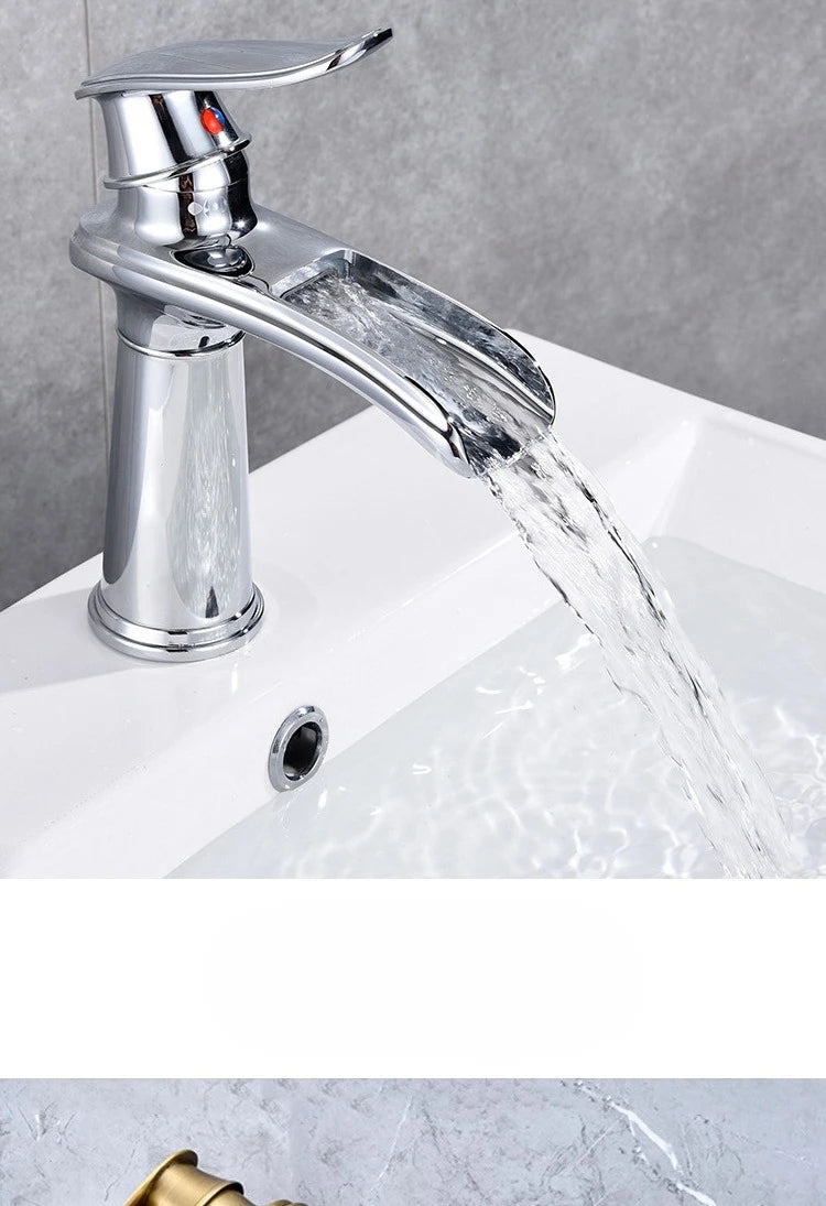 Luxury European-Style Antique Copper Waterfall Basin Faucet Home Bathroom Vanity Basin Hot & Cold Water Faucet