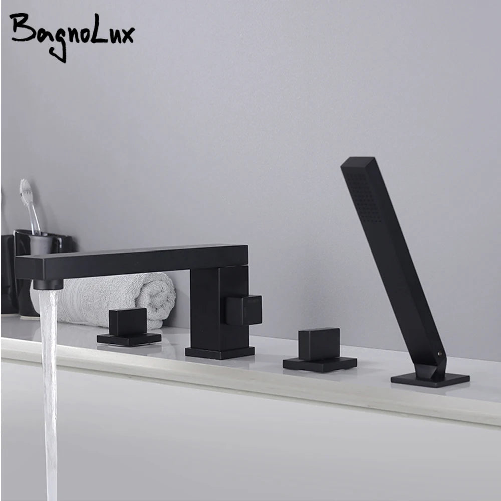 Bathtub Filler Mixer Tap Bathroom Faucet With Hand Shower Head Deck Mount Countertop Double Handle 4 Holes Chrome Brass Hot Cold