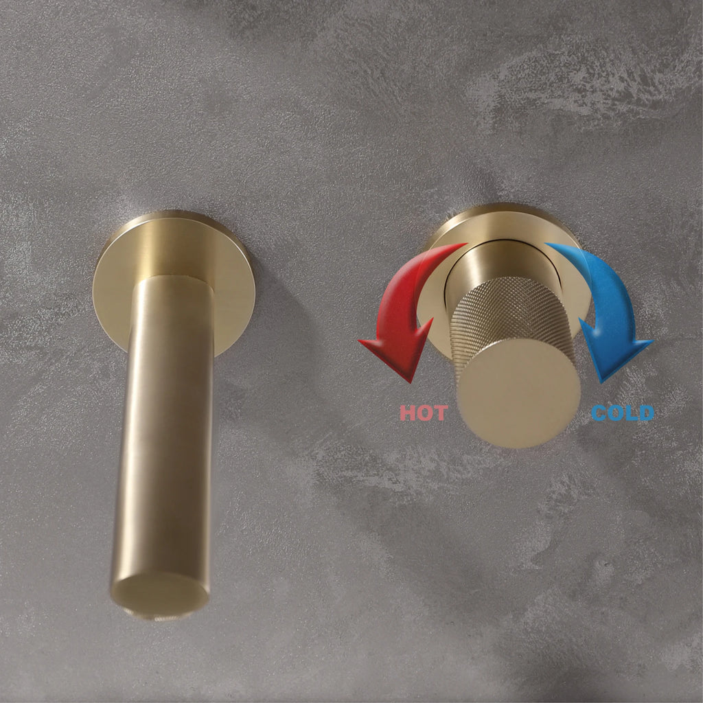 Luxury brushed gold brass wall mounted adjustable water volume bathroom faucet Embedded design for hot and cold water basin Tap
