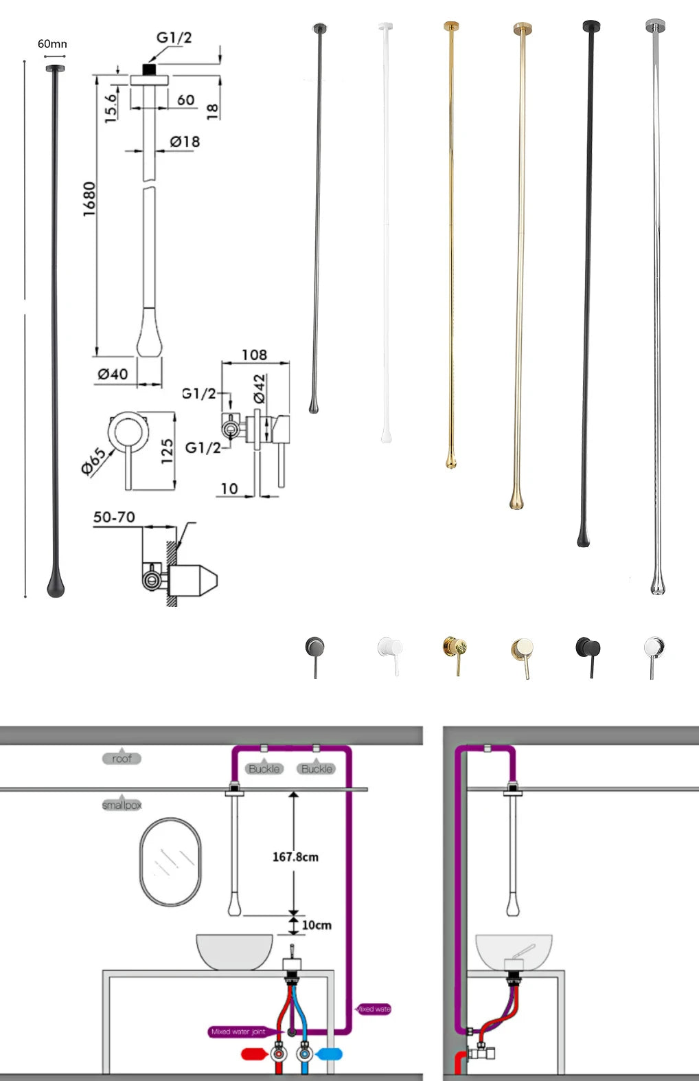 Water Drop Ceiling Mounted Bathroom Faucet Solid Brass Wall Mounted Hot Cold Water Sink Mixer Tap for Basin Bathtub