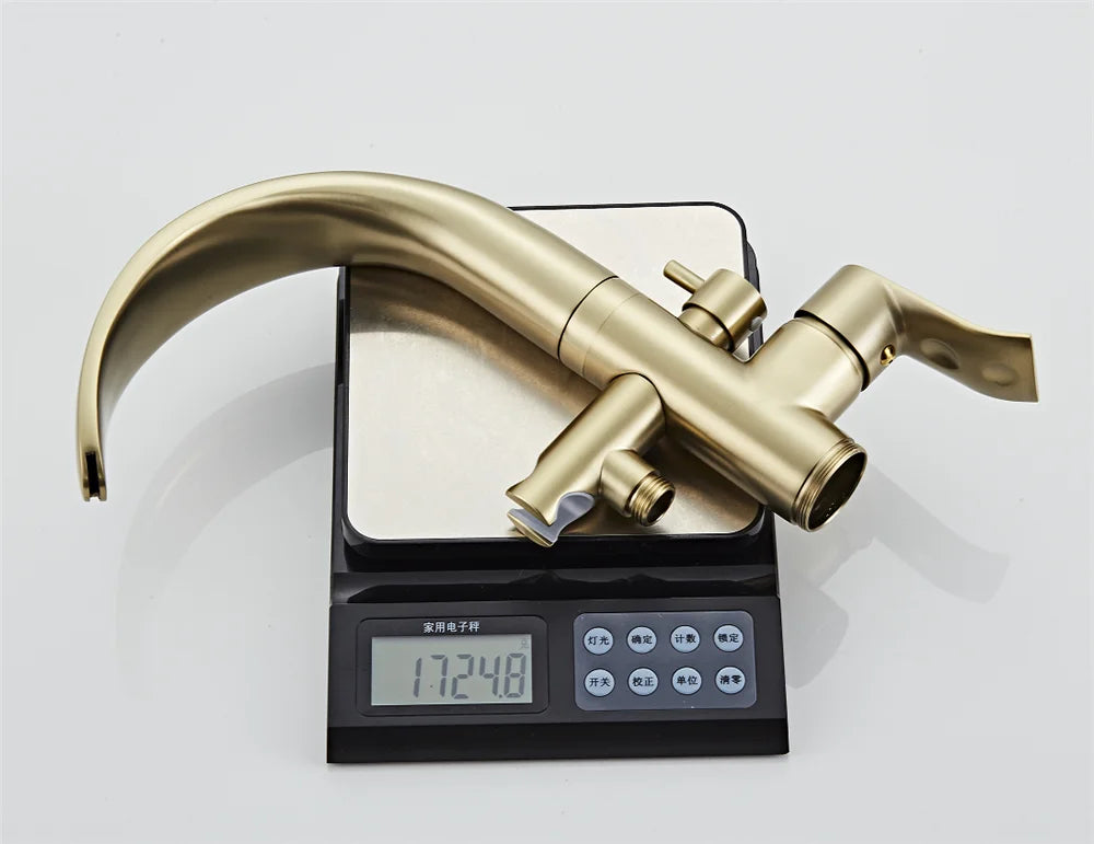 Black Bathtub Faucet Set Floor Decked Brushed Gold Brass Waterfall Bathtub Mixer Morden Style Gold Bathroom Taps
