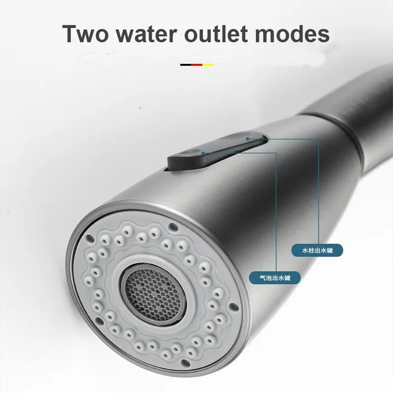 Stainless steel kitchen faucet single hole pull out spout kitchen sink mixer faucet flow spray head 360 swivel cleaning faucet
